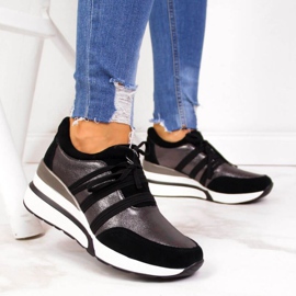 Läderskor på kil T.Sokolski W SCA139 silver svart silver- 2