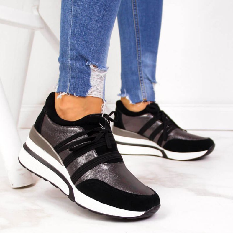 Läderskor på kil T.Sokolski W SCA139 silver svart silver- 2