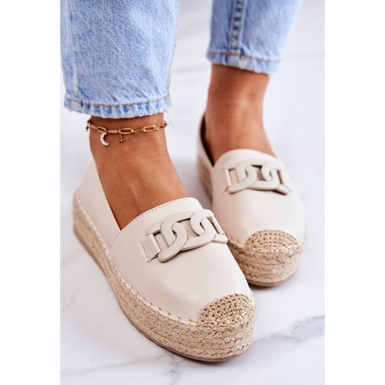 FB2 Klassiska Espadrilles På Beige Julianne Plattform 1