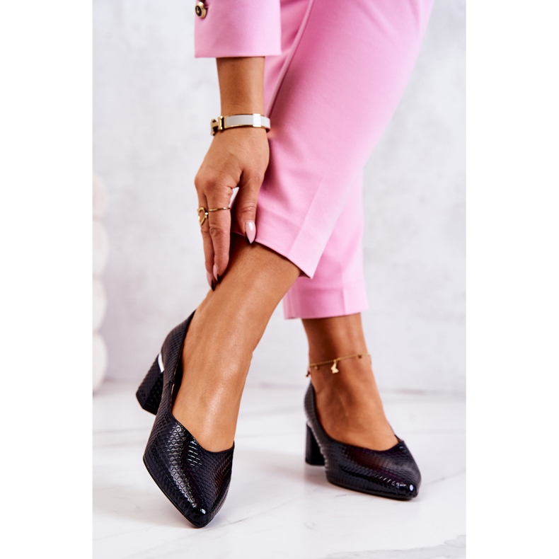 PA2 Läder Pumps Toes In Spitz Marinblå Marilyn 2