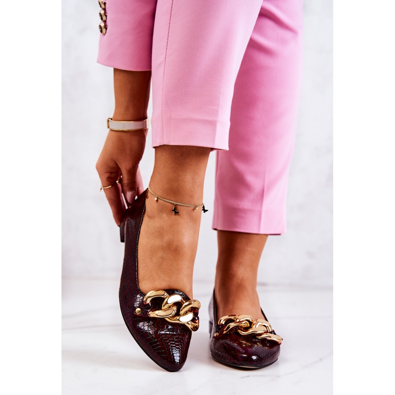 Läderlackerade Snake Pumps Burgundy Elissabeth röd 1