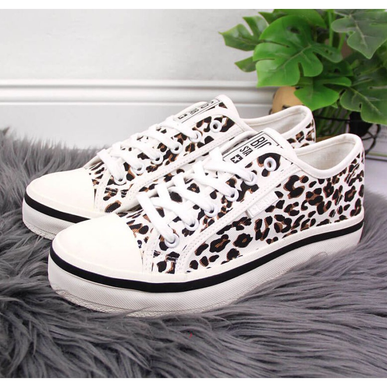 Leopardmönstrade Big Star W JJ274615 vita sneakers brun 2