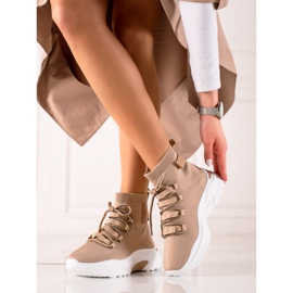 TRENDI Slip-on sneakers med en strumpa beige brun 2