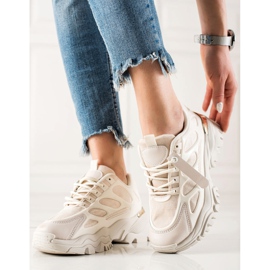 TRENDI Sneakers med mockaskär beige 1