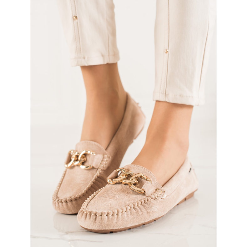 Goodin Klassiska mockasiner med prydnad beige 2