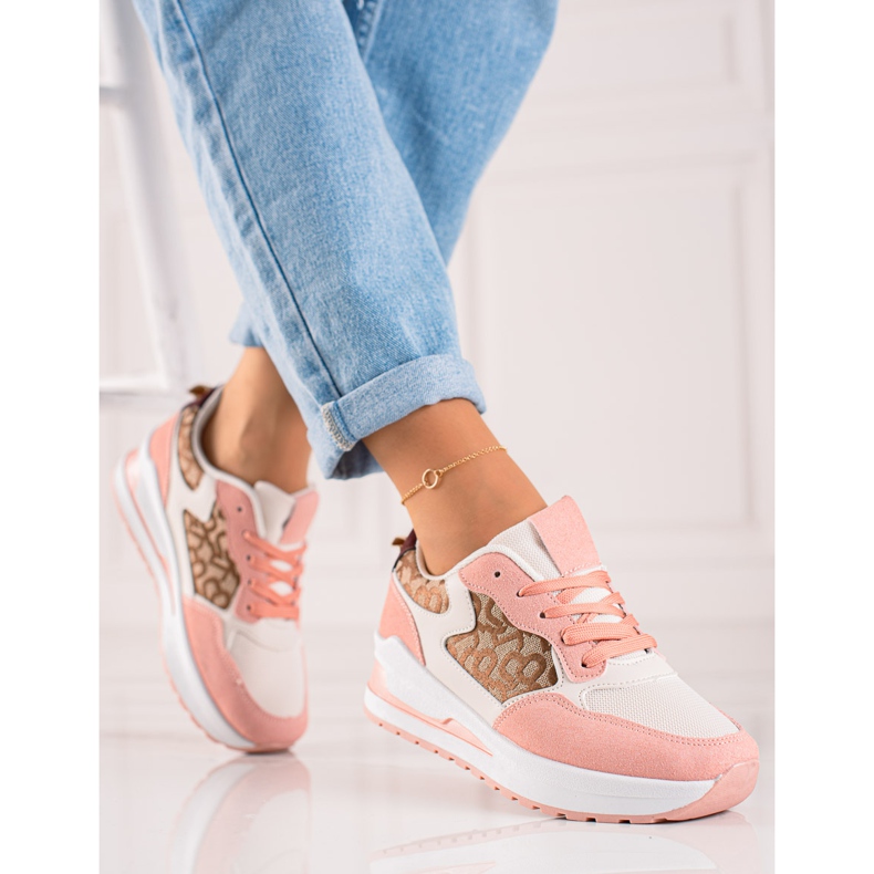 TRENDI Snygga sneakers på plattformen beige brun rosa 1
