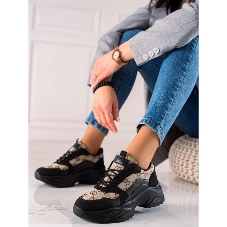 Seastar Svarta sneakers med mönster beige brun 1