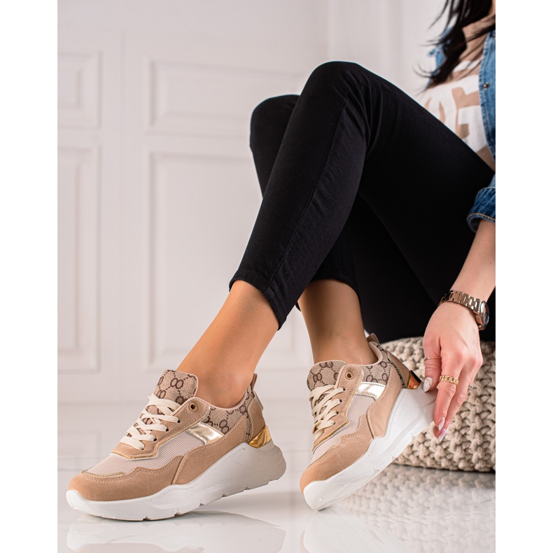 TRENDI Snygga sneakers beige brun gyllene 1