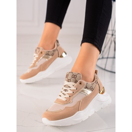 TRENDI Snygga sneakers beige brun gyllene 2