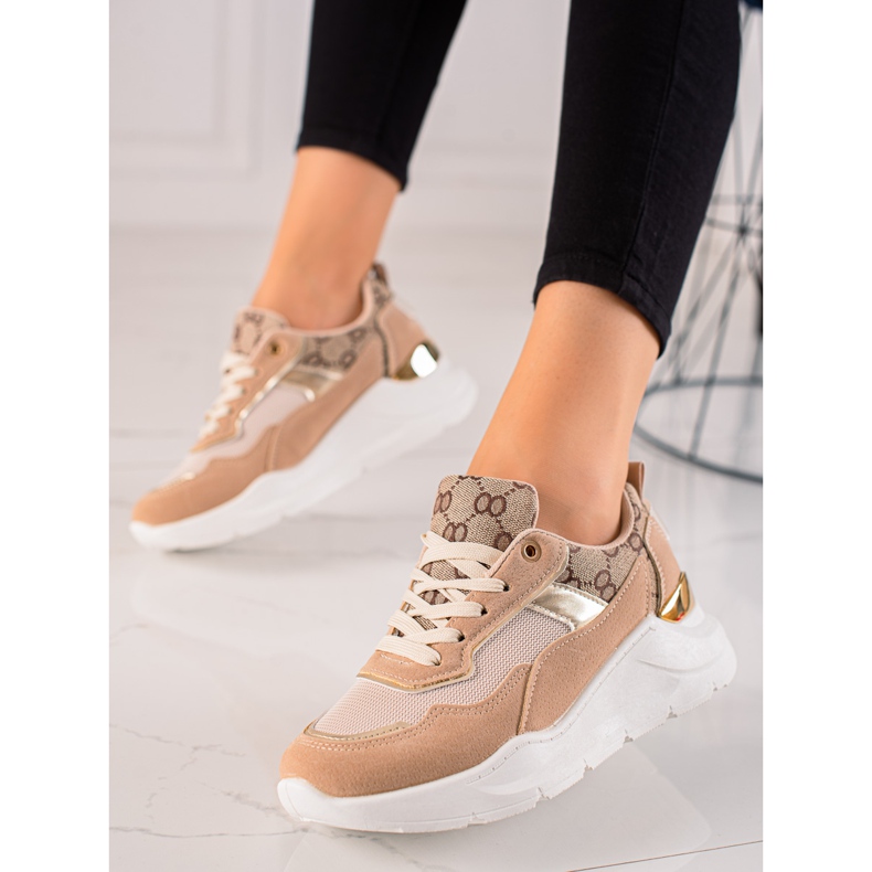 TRENDI Snygga sneakers beige brun gyllene 2