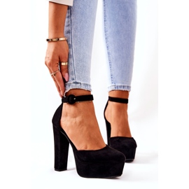 SEA Kvinnors pumpar på en klack Plattform Mocka Svart Netel 5