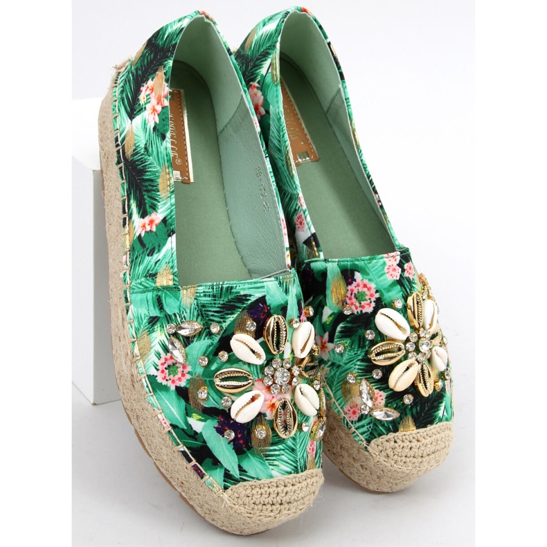 Espadriller med skal Manami Flower Green grön 1