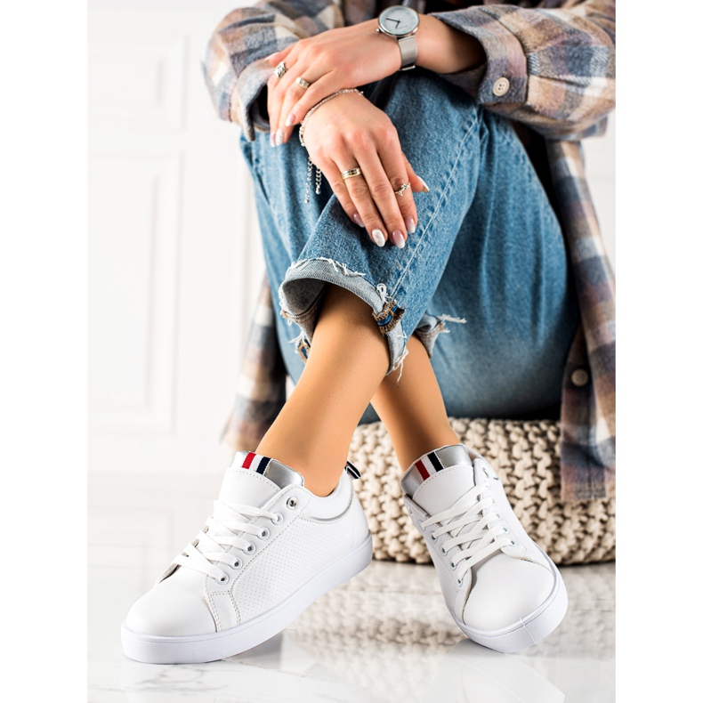 TRENDI Klassiska sportskor gjorda av ekologiskt läder vit 1