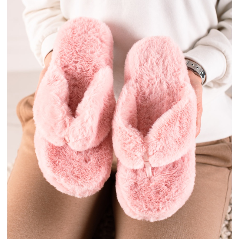 TRENDI Päls flipflops rosa 1