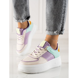 TRENDI Fashionabla Sneakers På En Bred Plattform beige mångfärgad 2