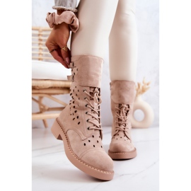 Mocka Openwork Ankel Boots Ljus Beige Hermione 1