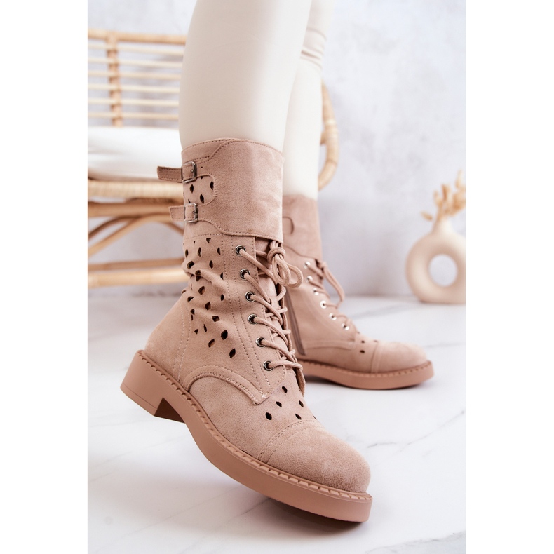 Mocka Openwork Ankel Boots Ljus Beige Hermione 2