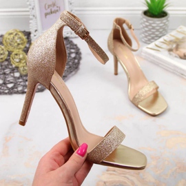 Vinceza W JAN81D gyllene brokadsandaler på hög klack 1