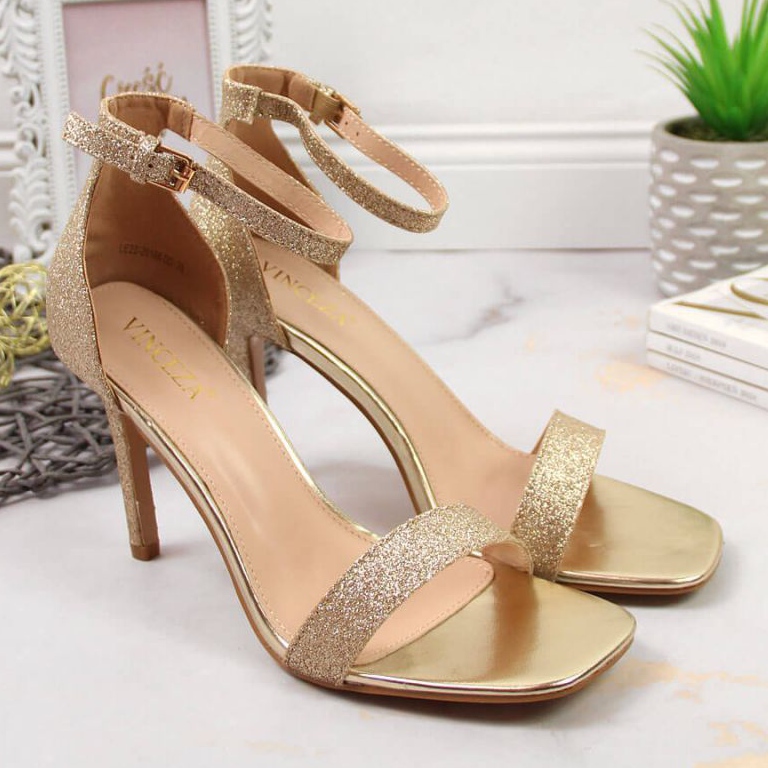 Vinceza W JAN81D gyllene brokadsandaler på hög klack 2