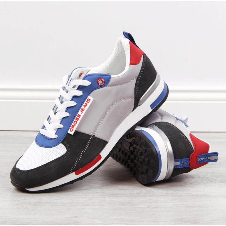 Cross Jeans M JJ1R4010C sportskor i läder vit svart blå grå 2