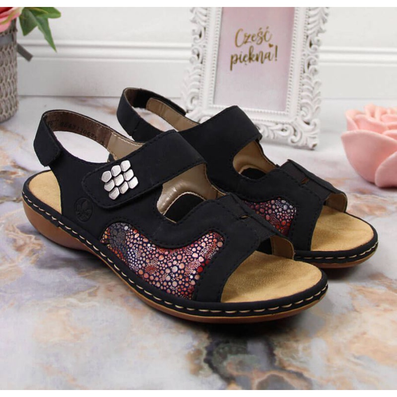 Kardborresandaler Rieker W 65989-14 marinblå 2