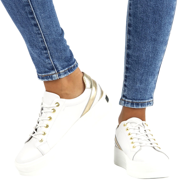 Creepers i vitt läder Filippo DP3530 / 22 gyllene 5