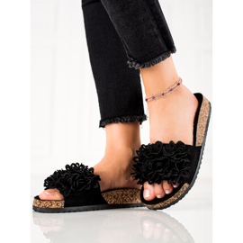 Svarta tofflor med blommor VINCEZA 1