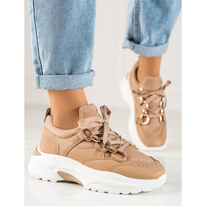 Trendiga sneakers beige brun 1