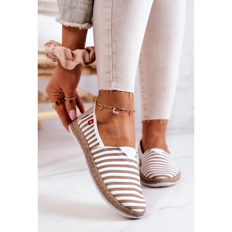 Espadrillor dam Big Star Slip-on Stripes FF276029 Beige vit 2