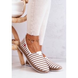 Espadrillor dam Big Star Slip-on Stripes FF276029 Beige vit 1