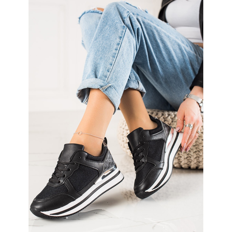 Diamantique Svarta sneakers med mesh 2