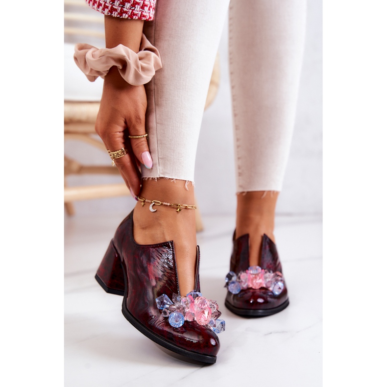 PA2 Elegant högklackat läder med vinröd Delaver-dekoration 2