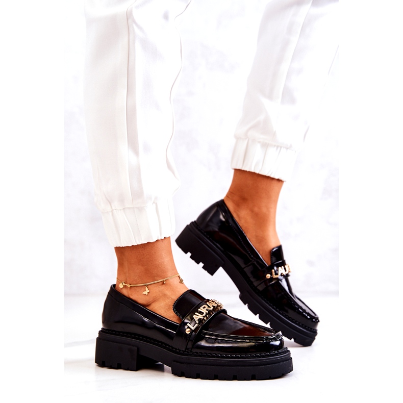 Målade loafers kvinnors bokstäver la.fi svart läderinsats 3