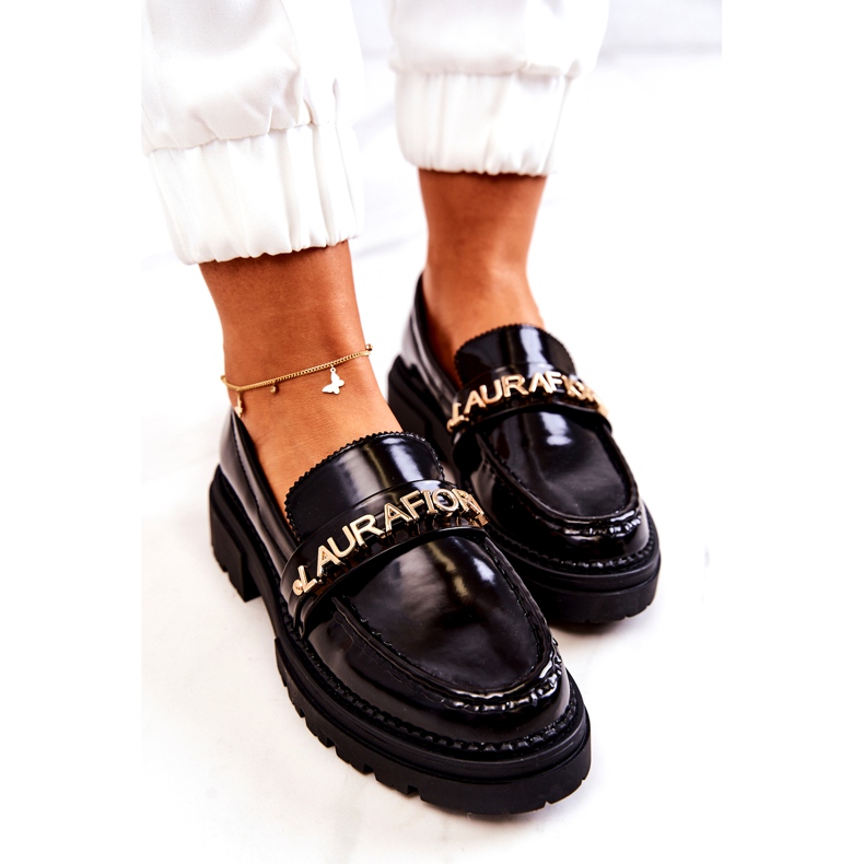 Målade loafers kvinnors bokstäver la.fi svart läderinsats 4