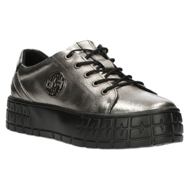 Filippo Snygga DP3528 / 22 GN Gun Metal Läder Sneakers brun silver- 5