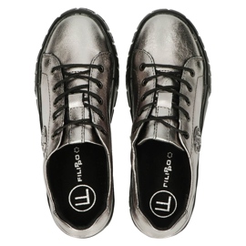 Filippo Snygga DP3528 / 22 GN Gun Metal Läder Sneakers brun silver- 4