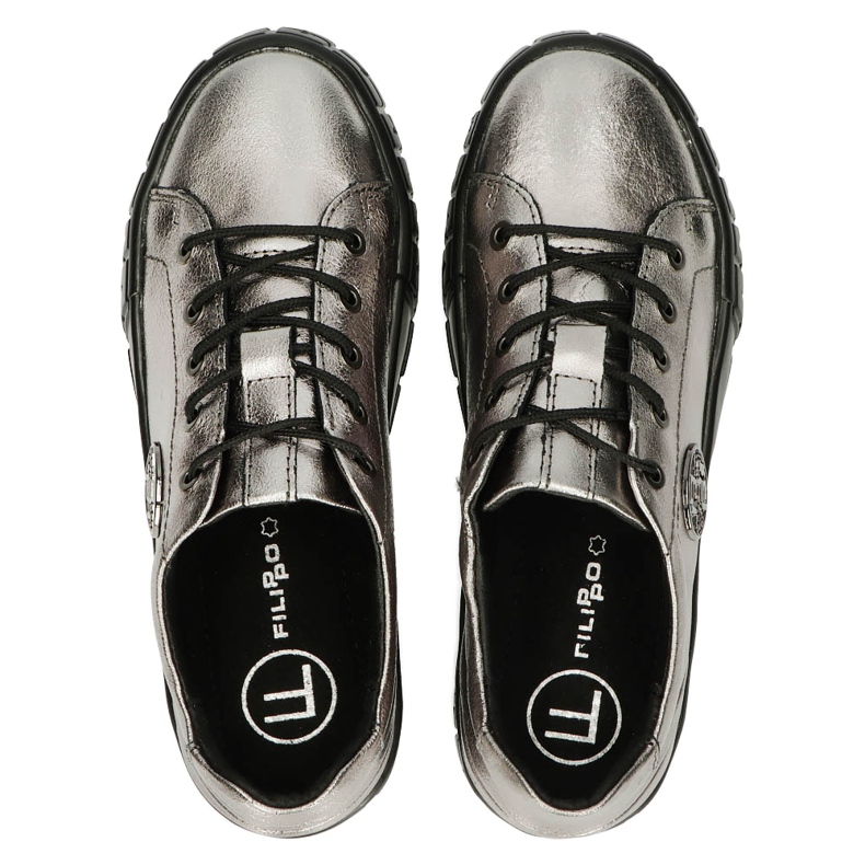 Filippo Snygga DP3528 / 22 GN Gun Metal Läder Sneakers brun silver- 4