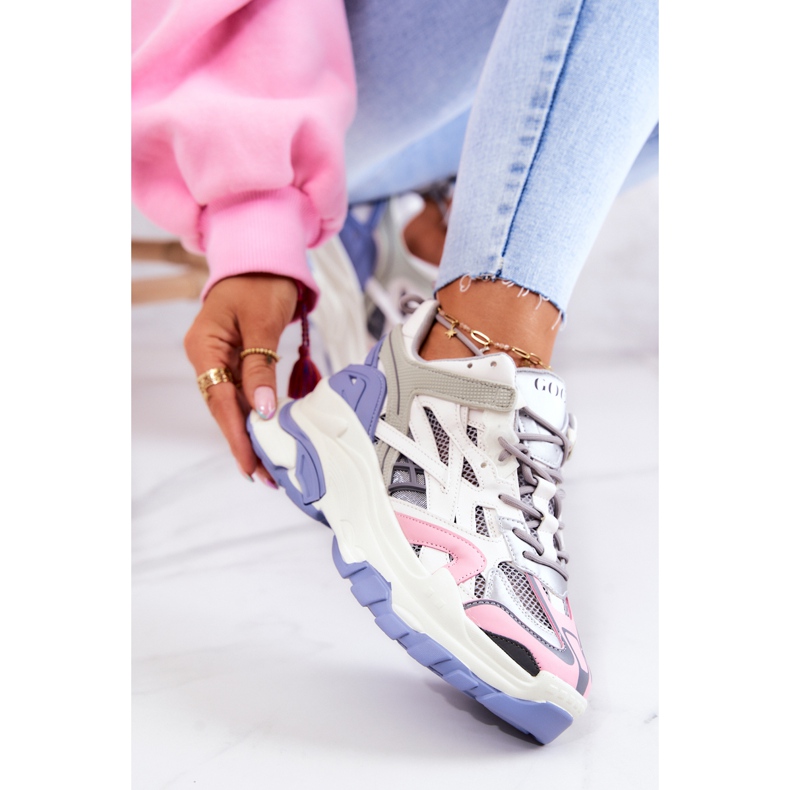 Sneakers i lädersport för kvinnor GOE JJ2N4090 Flerfärgad vit violett rosa grå 1