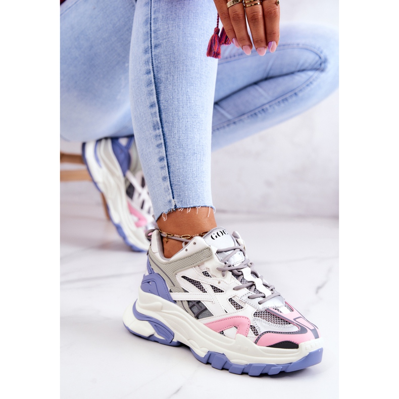 Sneakers i lädersport för kvinnor GOE JJ2N4090 Flerfärgad vit purpur rosa grå 2
