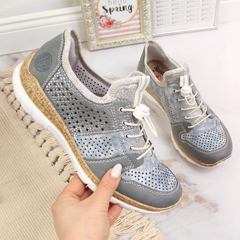 Rieker W N4255-12 genombrutna sportskor blå 1