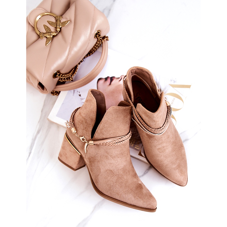 PS1 Inessa Mörkbeige Cowboystövlar i mocka med ränder 5