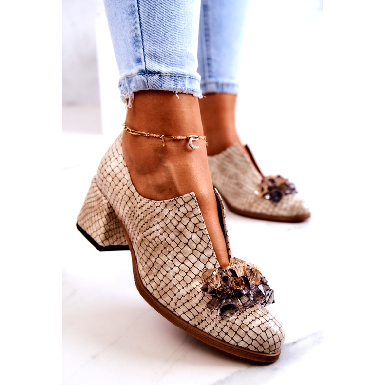 PA2 Elegant högklackat läder med beige Delaver-dekoration 3