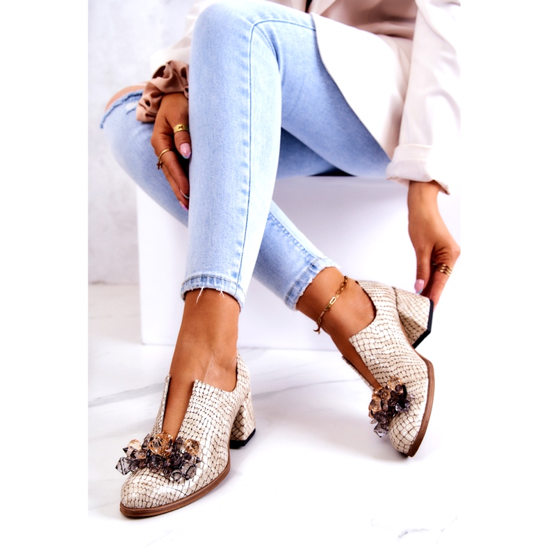 PA2 Elegant högklackat läder med beige Delaver-dekoration 4