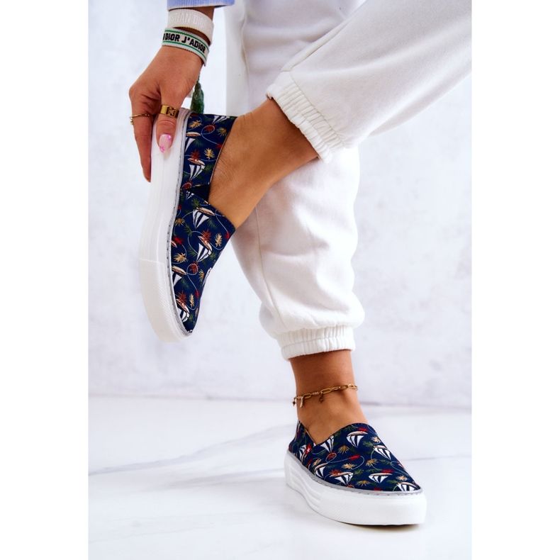 Damsneakers Slip On Memory Foam Big Star JJ276016 Marinblå mångfärgad 2