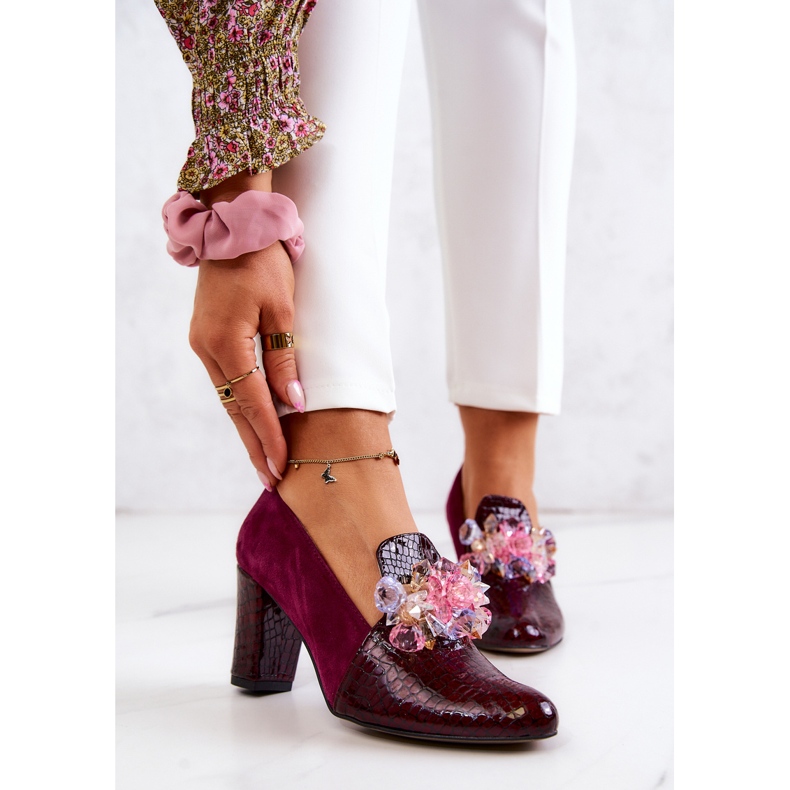 Mocka Snakeskin Pumps Med Maroon Mallory Ornament röd 1