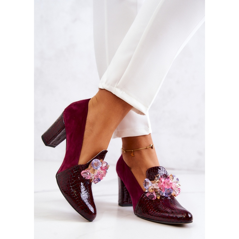 Mocka Snakeskin Pumps Med Maroon Mallory Ornament röd 2