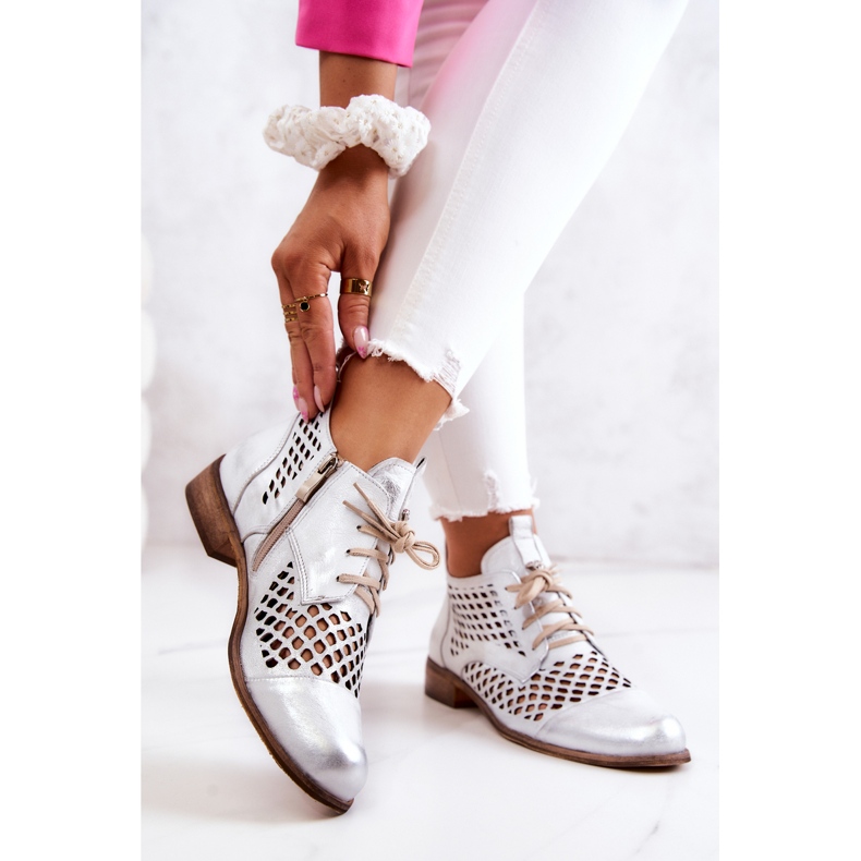 Genombrutna läderstövlar Nicole 2704/005 Vit och Silver 2