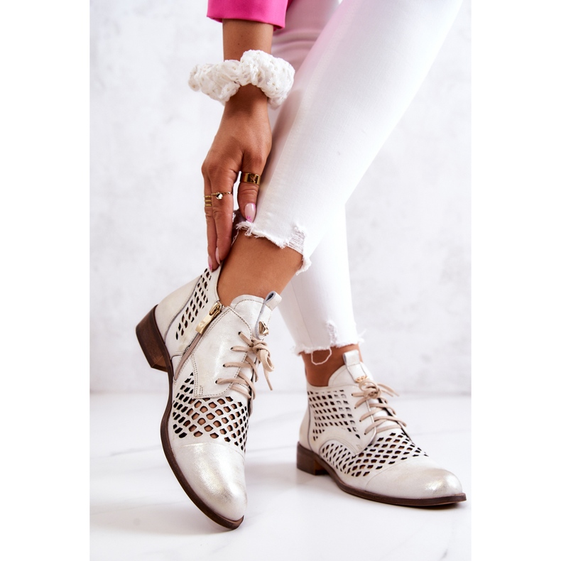 Genombrutna stövlar i läder Nicole 2704/004 Vit och guld 2