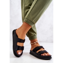 S.Barski Svarta Corina gummitofflor med spänne 2