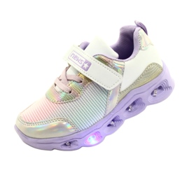 NEWS ADI Sportskor LED Glödande kardborreband Nyheter 22DZ32-4837 Lilac-White violett rosa silver- 3